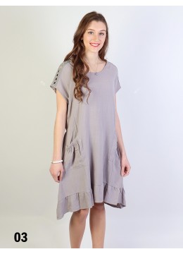 Fashion Flowy Short Sleeves Summer Dress W/Pocket